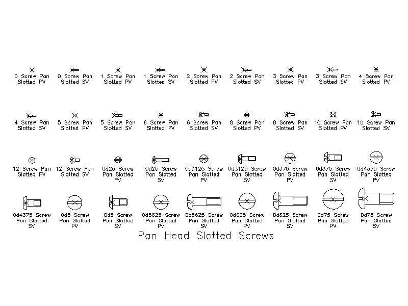 Imperial Pan Head Slotted Screws – free CAD block preview