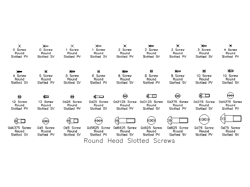 Imperial Round Head Slotted Screws – free CAD block preview