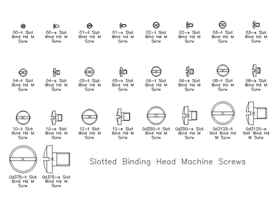Imperial Slotted Binding Head Machine Screws CAD block preview