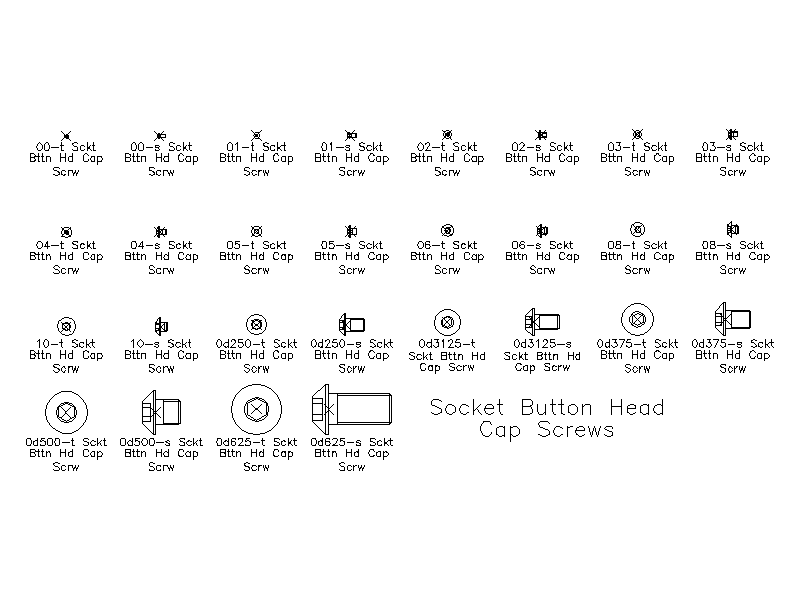 Imperial Socket Button Head Cap Screws – free CAD block preview