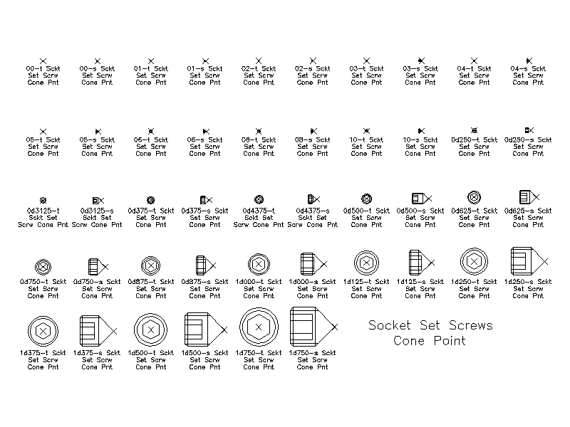 Imperial Socket Set Screws - Cone Point – free CAD block preview