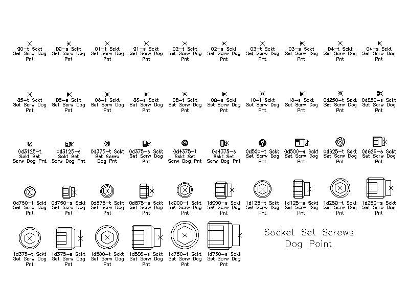 Imperial Socket Set Screws - Dog Point – free CAD block preview