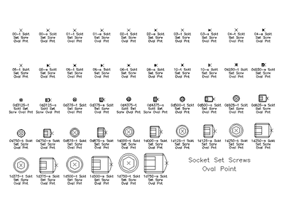 Imperial Socket Set Screws - Oval Point CAD block preview