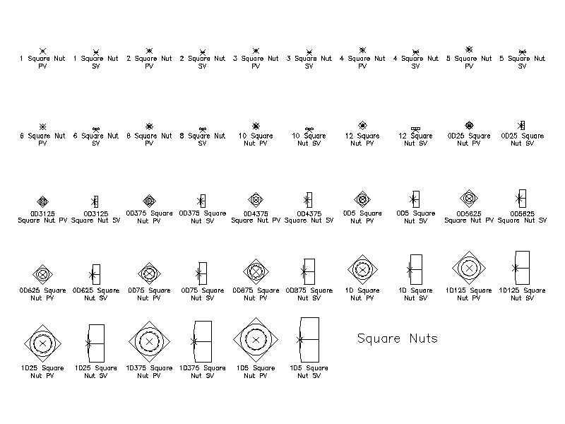 Imperial Square Nuts – free CAD block preview