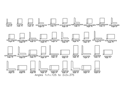 Imperial Steel Angle Sections 2D AutoCAD Blocks Library CAD block preview