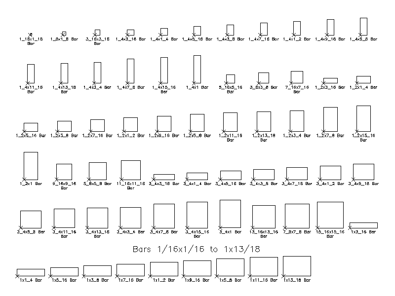 Imperial Steel Bar Sections 2D AutoCAD Blocks Library – free CAD block preview