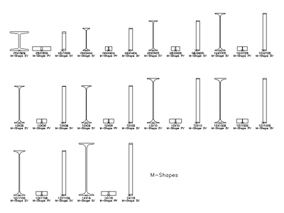 Imperial Steel M-Shapes (Miscellaneous Beams) 2D AutoCAD Blocks Library CAD block preview