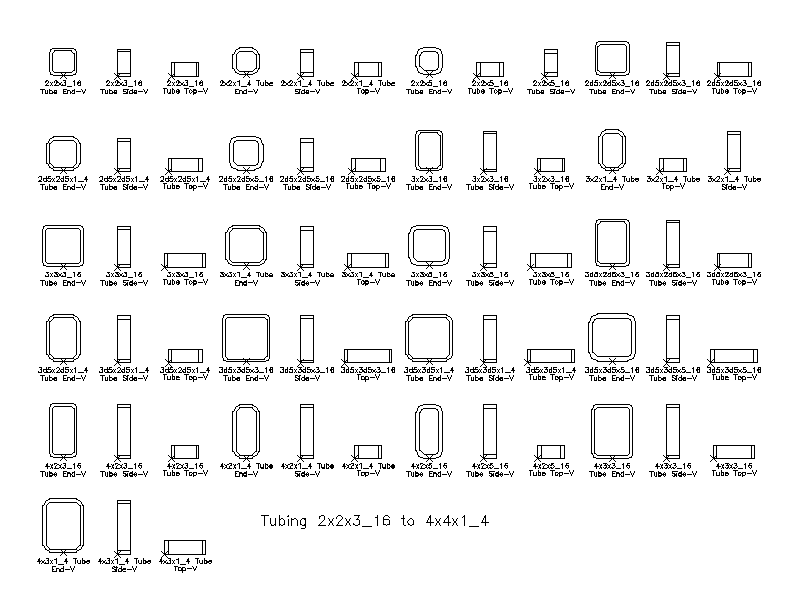 Imperial Steel Tubing Sections (HSS) 2D AutoCAD Blocks Library – free CAD block preview