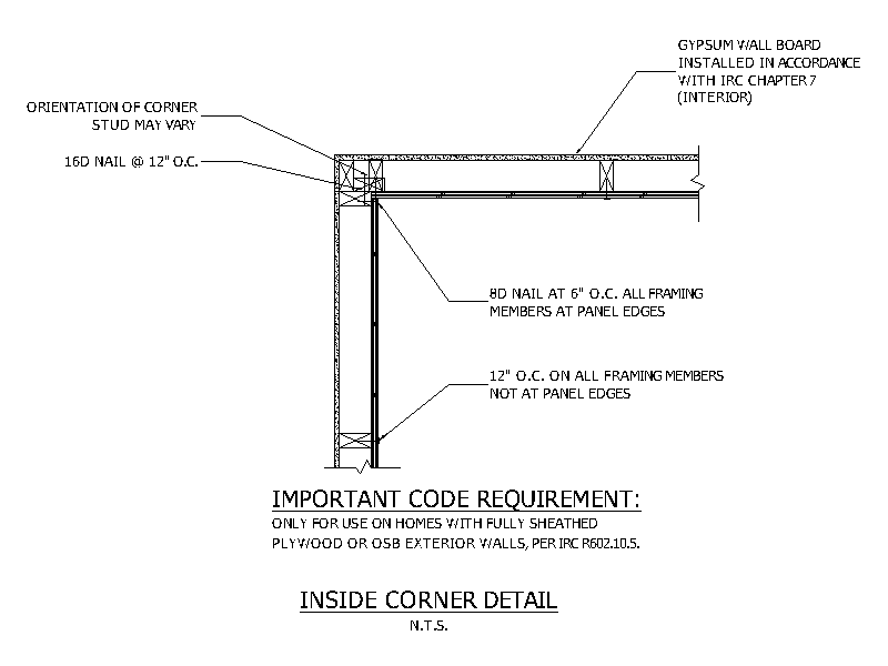 Inside Corner Wall Framing Detail – free CAD block preview