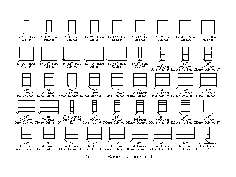 Kitchen Base Cabinets 1 - Elevations – free CAD block preview