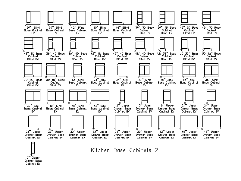 Kitchen Base Cabinets 2 - Elevations – free CAD block preview