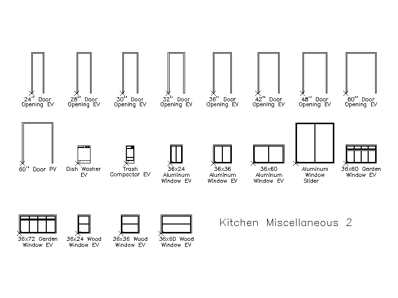 Kitchen Door Openings and Windows – free CAD block preview