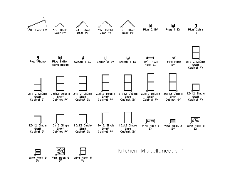 Kitchen Fittings and Shelf Cabinets – free CAD block preview