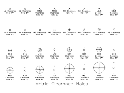 Metric Clearance Holes CAD block preview