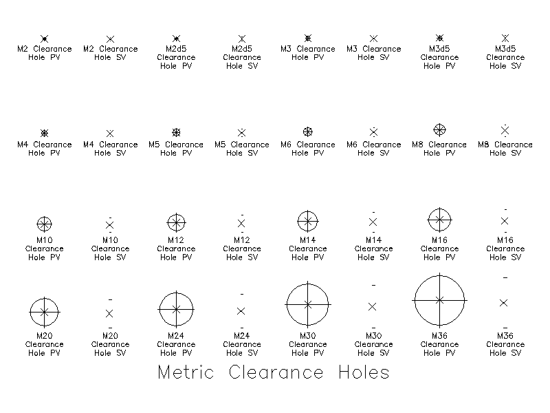 Metric Clearance Holes – free CAD block preview