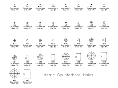 Metric Counterbore Holes CAD block preview