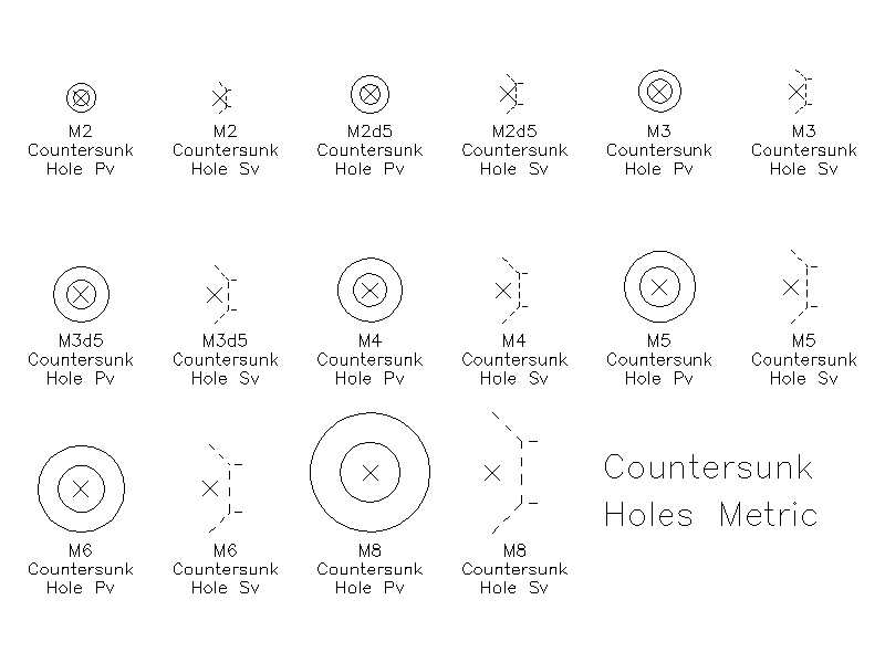 Metric Countersunk Holes – free CAD block preview