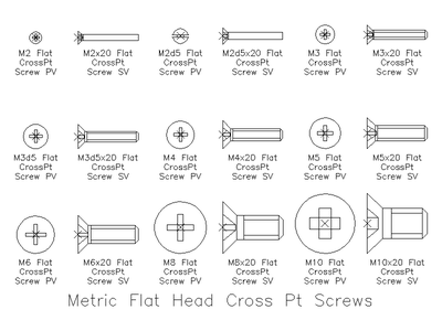 Metric Flat Head Cross Point Screws CAD block preview