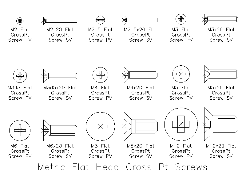 Metric Flat Head Cross Point Screws – free CAD block preview