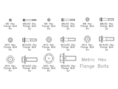 Metric Hex Flange Bolts CAD block preview