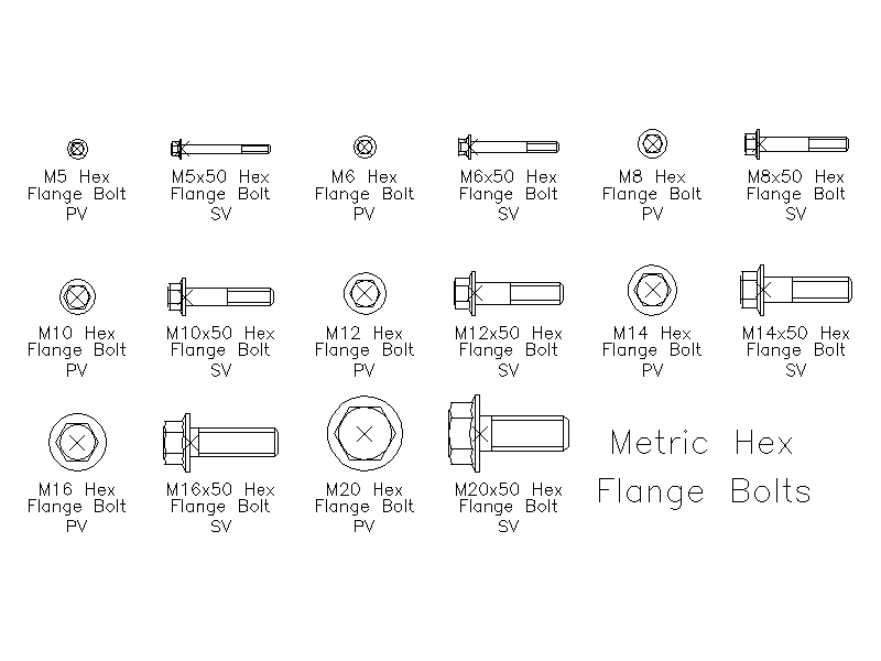 Metric Hex Flange Bolts – free CAD block preview