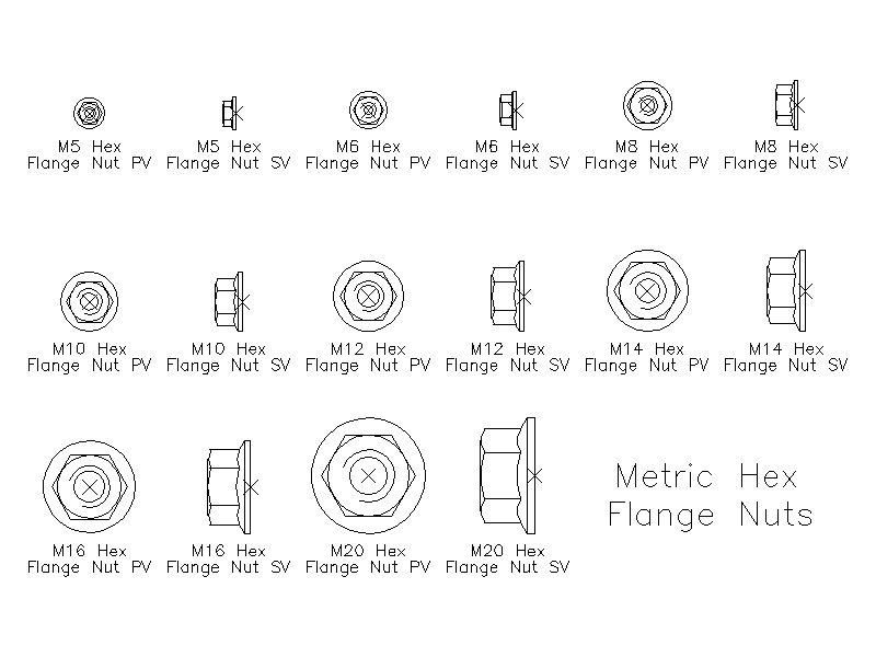 Metric Hex Flange Nuts – free CAD block preview