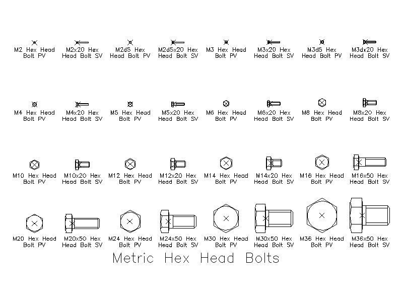 Metric Hex Head Bolts – free CAD block preview