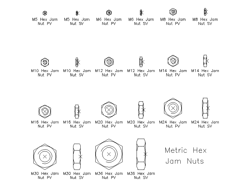 Metric Hex Jam Nuts – free CAD block preview