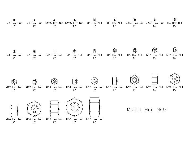 Metric Hex Nuts – free CAD block preview