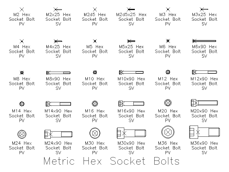 Metric Hex Socket Bolts – free CAD block preview