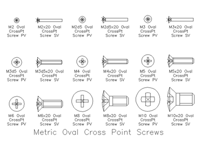 Metric Oval Head Cross Point Screws CAD block preview