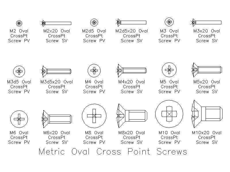 Metric Oval Head Cross Point Screws – free CAD block preview