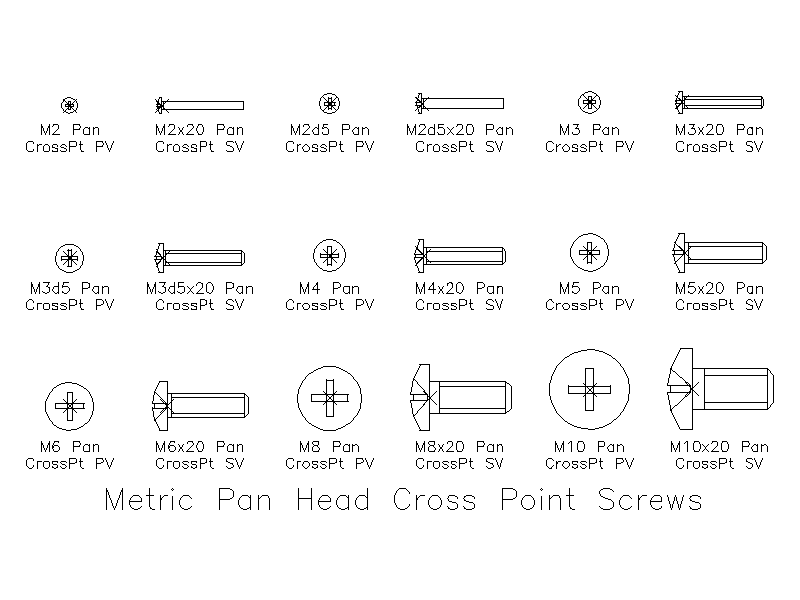 Metric Pan Head Cross Point Screws – free CAD block preview