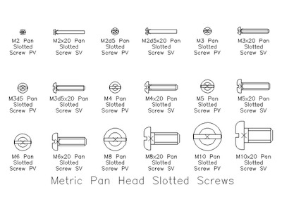 Metric Pan Head Slotted Screws CAD block preview