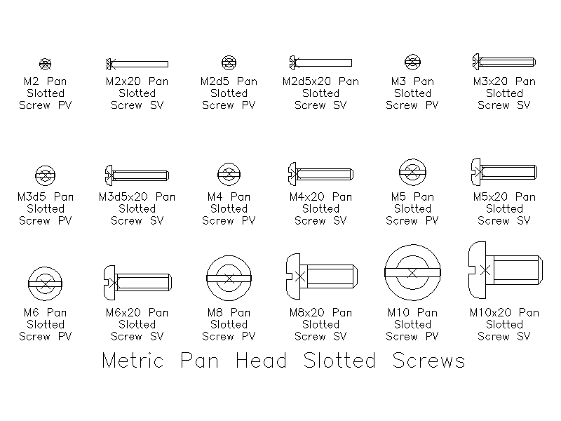 Metric Pan Head Slotted Screws – free CAD block preview