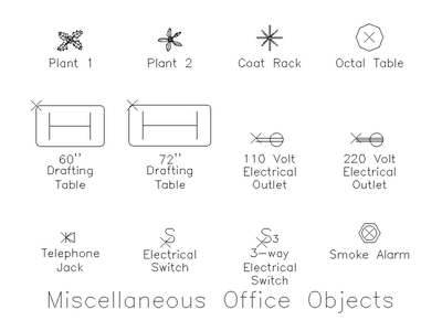 Miscellaneous Office Objects - Plan CAD block preview