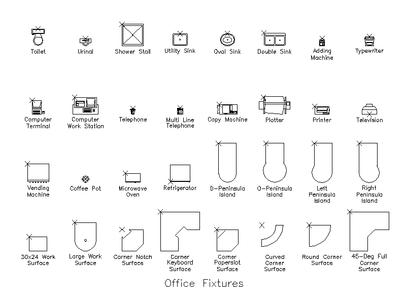 Office Fixtures and Equipment - Plan – free CAD block preview