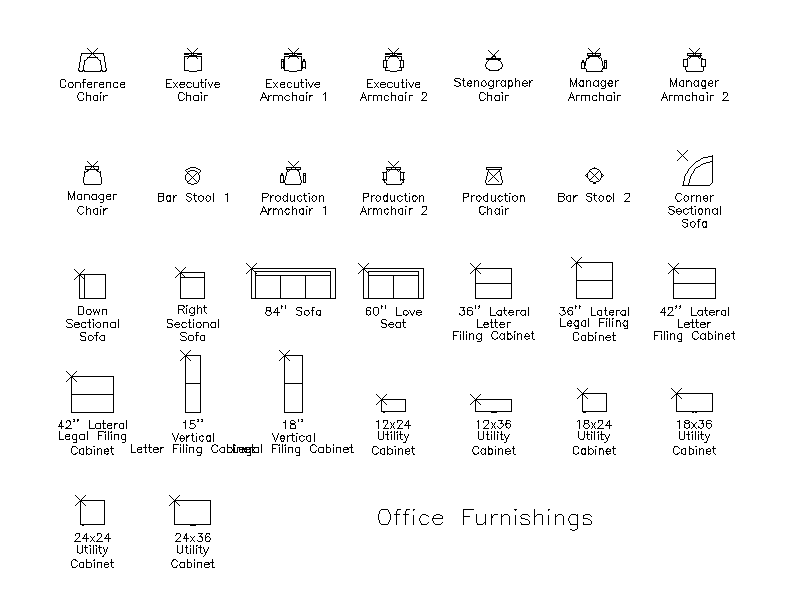Office Furnishings - Plan – free CAD block preview