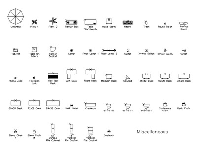 Office Furniture and Fixtures Plan Symbols CAD block preview