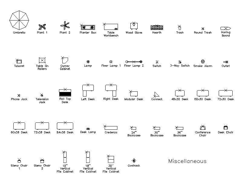 Office Furniture and Fixtures Plan Symbols – free CAD block preview