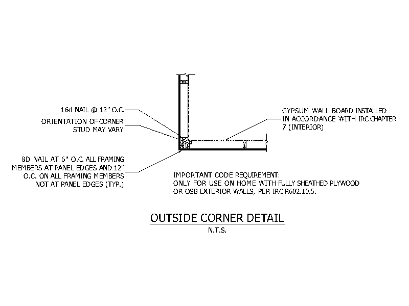 Outside Corner Wall Framing Detail – free CAD block preview