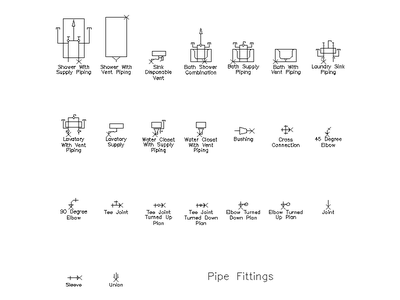 Pipe Fittings and Fixture Piping Symbols CAD block preview