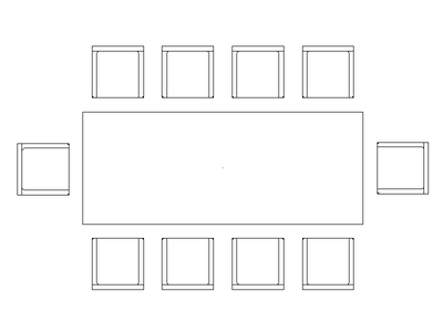 Rectangular Dining Table and 10 Chairs - Plan CAD block preview