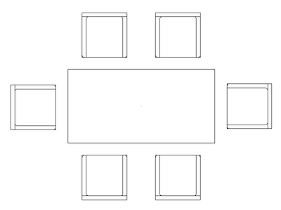 Rectangular Dining Table and 6 Chairs - Plan CAD block preview