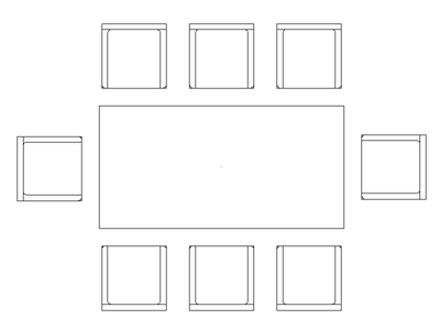 Rectangular Dining Table and 8 Chairs - Plan CAD block preview