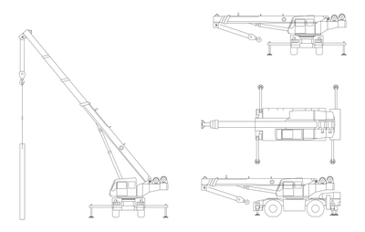 Rough Terrain Mobile Crane Elevations and Plan CAD block preview