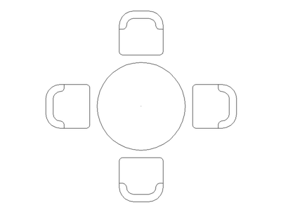 Round Dining Table and 4 Chairs - Plan (Type 2) CAD block preview