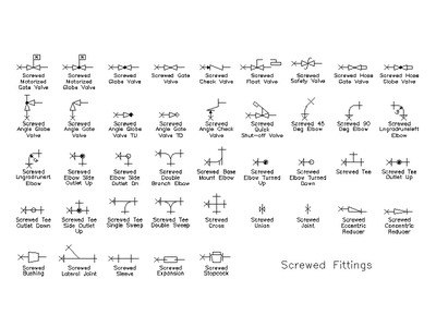 Screwed Pipe Fitting Symbols CAD block preview