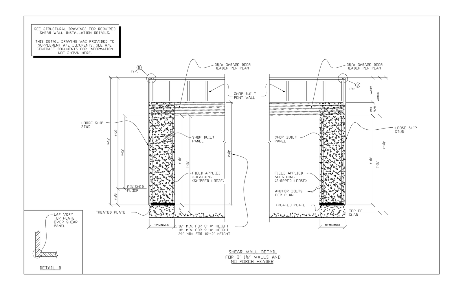 Shear Wall Detail for 8 ft Walls with No Porch Header – free CAD block preview