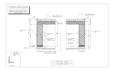 Shear Wall Detail for 8 ft Walls on Slab with No Porch Header CAD block preview